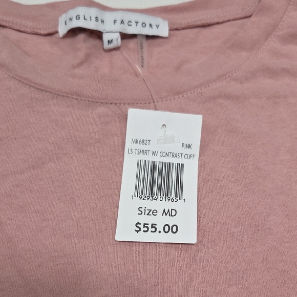 English Factory Light Pink Bell Sleeve Blouse Sz M 100% Cotton New With Tag - Picture 2 of 8